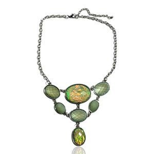 Iridescent Stones Chandelier Silver Necklace Costume Jewelry